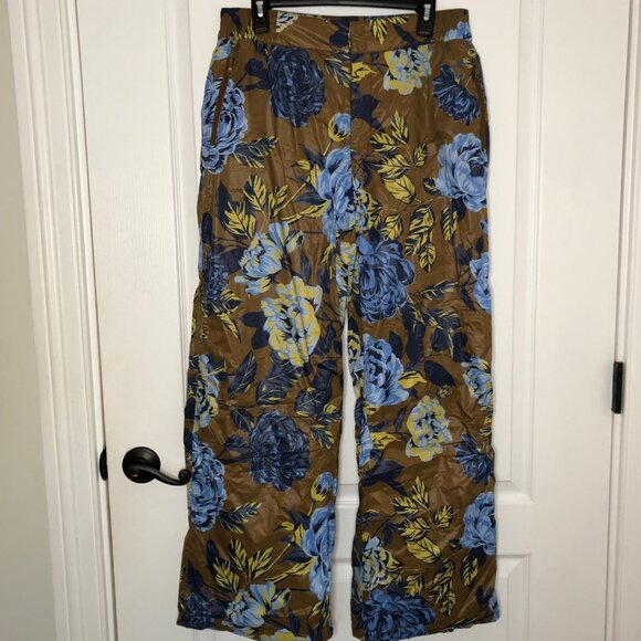 Offline by‎ Aerie Floral Print Pants Brown/Blue with Yellow Accents Size Large - Picture 1 of 10